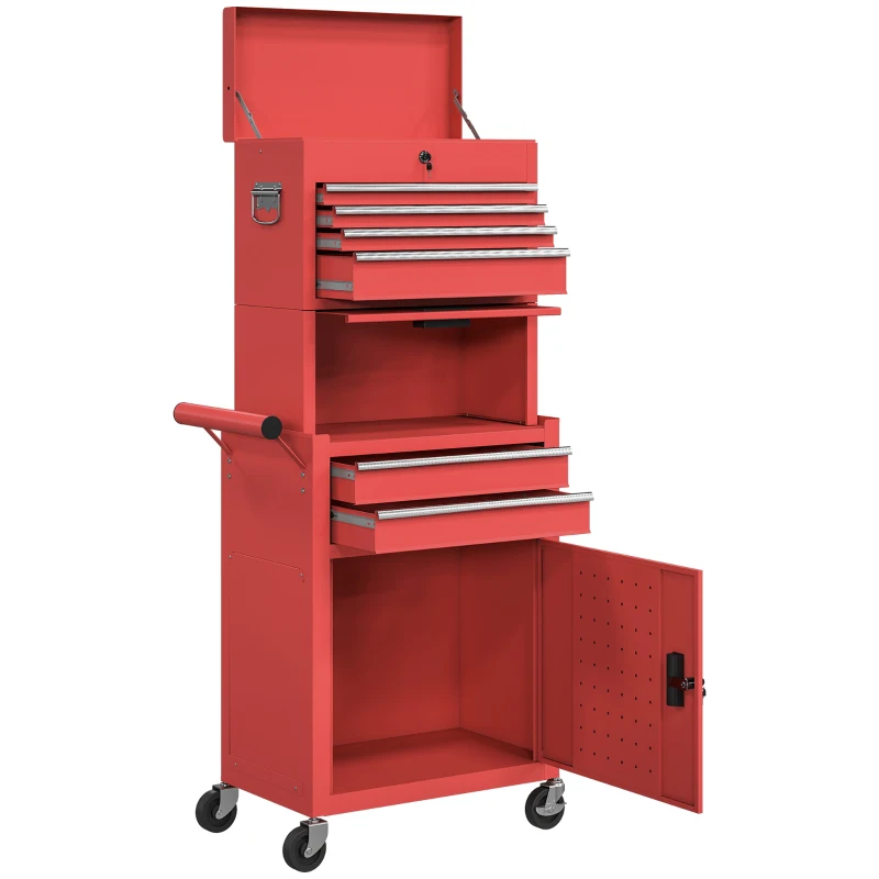 HOMCOM Three-Part Steel Locking Tool Chest - Red