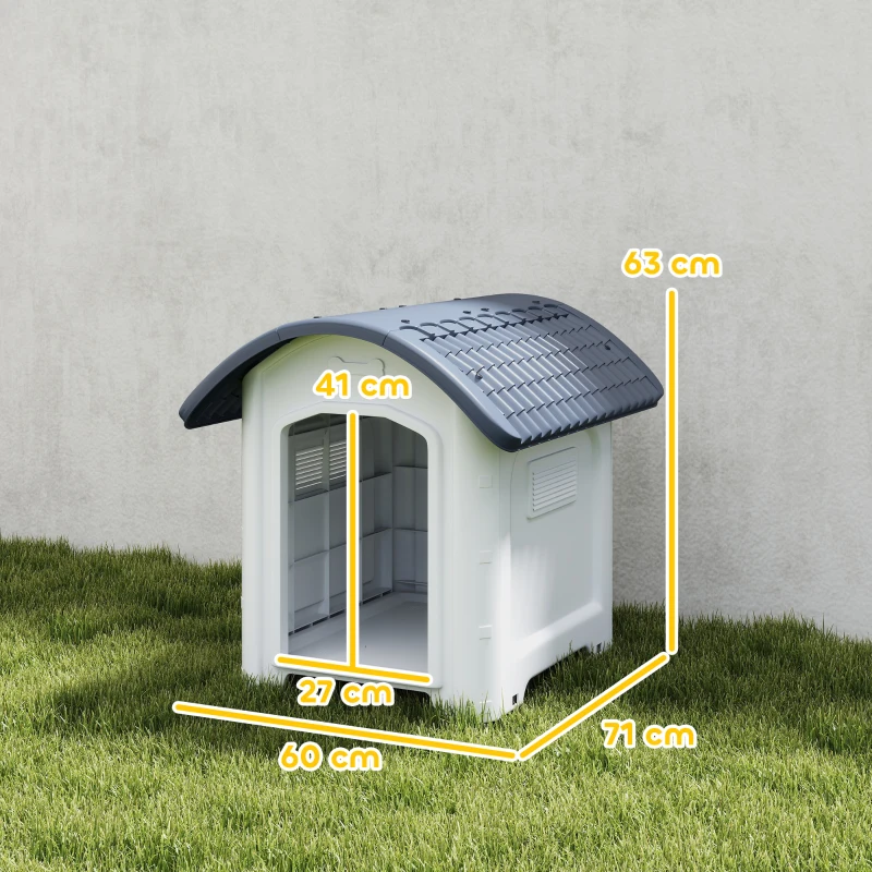 PawHut Outdoor Dog Kennel, Plastic Dog House with Removable Floor, Waterproof Roof, Raised Floor, 71 x 60 x 63 cm