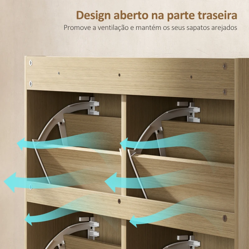 HOMCOM Sapateira Estreita com 4 Portas de Vime Sapateira para Entrada com Prateleiras Ajustáveis para 16 Pares de Sapatos 104,5x24x88 cm Madeira