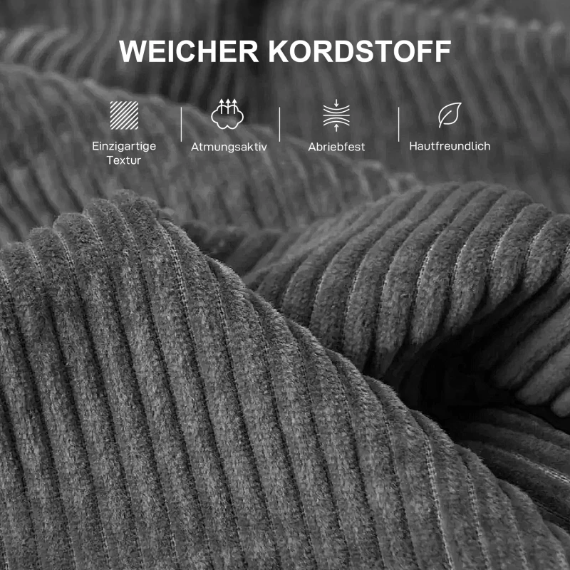 HOMCOM Sofa 3-osobowa z poduszkami ozdobnymi, sofa ze sztruksu do salonu, sypialni, szer. 212 cm, ciemnoszary