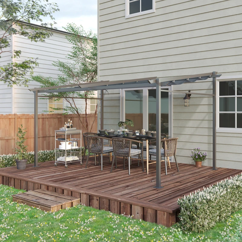 Outsunny Pergola rétractable 4 x 3 m structure métal époxy anticorrosion toile Polyester180 g/m² Incluse Gris