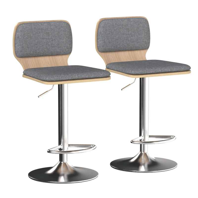 HOMCOM 2er-Set Barhocker höhenverstellbar Rückenlehne Fußstütze 360° drehbar 41x47,5x81-102cm grau