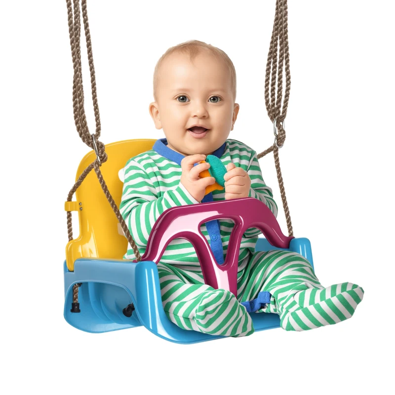 Outsunny 3 in 1 Detachable Kids Swing Seat with Seatbelt, Adjustable Rope for Indoor, Outdoor, Light Blue