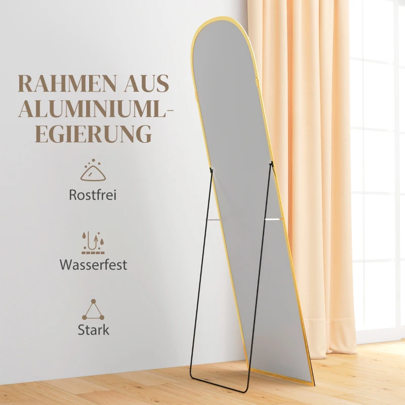 HOMCOM Staande spiegel Spiegel voor het hele lichaam grote spiegel, modern design, 50 cm x 1,5 cm x 161,5 cm, Goud