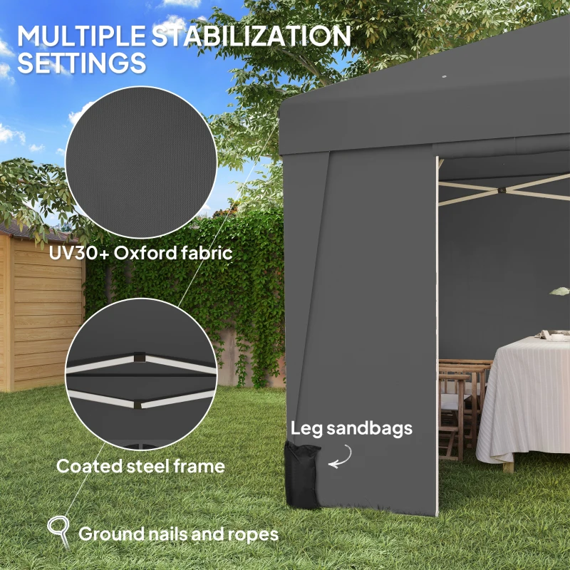 Outsunny Faltbarer Gartenpavillon 3 x 3 x 2,75 m UV-Schutz 30 + mit Fenstern + Seitenwänden + Transporttasche dunkelgrau