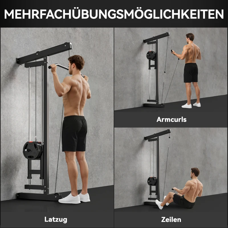SPORTNOW Rudermaschine für Training, wandmontiertes Fitnessgerät, Kabelmaschine für Heimfitnessstudio, Stahl, Schwarz