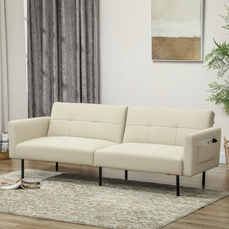 HOMCOM Canapé convertible 3 places, canapé clic-clac avec dossier réglable, canapé moderne en tissu, beige