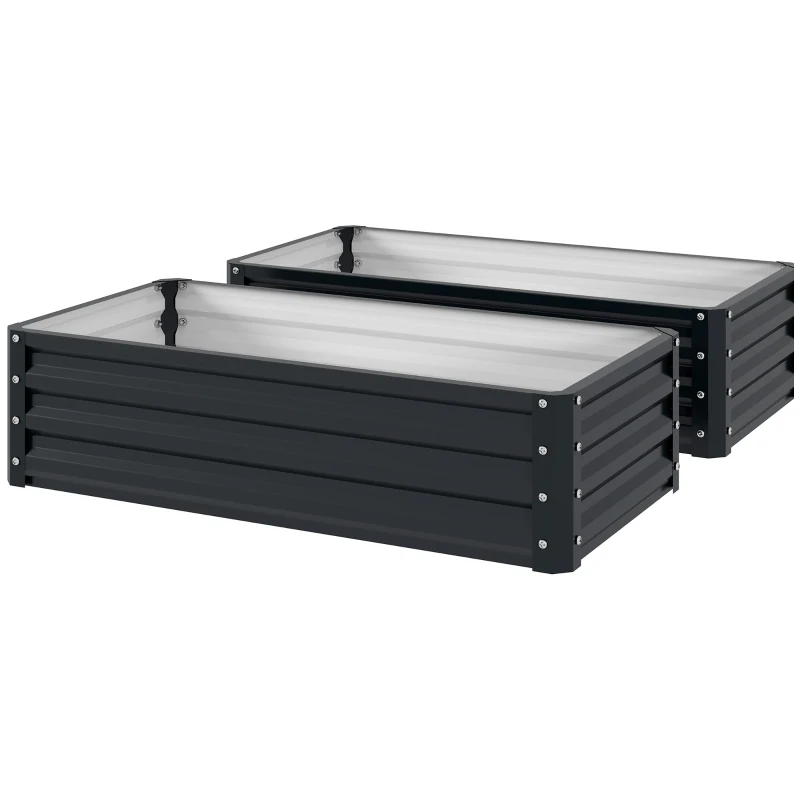 Outsunny Set de 2 paturi de grădină dreptunghiulare tablă ondulată din oțel 120 x 60 x 30,5 cm gri