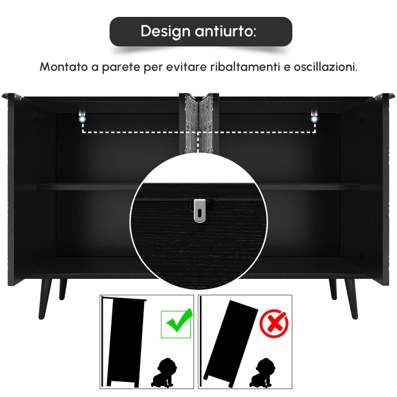 Aparador de comedor con puerta tallada con diseño único en espiga, para salón y comedor, 120x35x78 cm, Negro