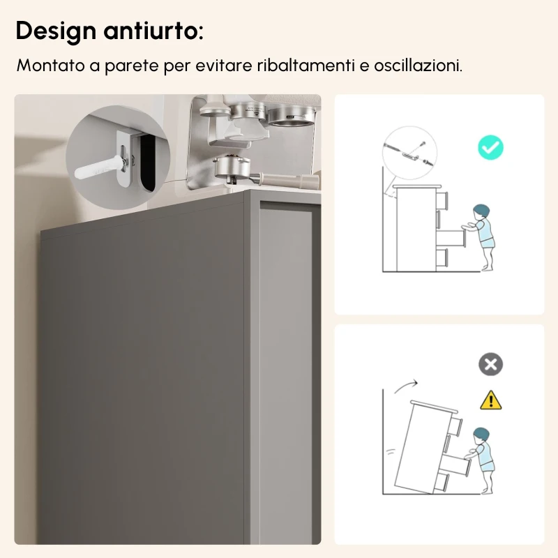 Mobile da pranzo minimalista con 4 ante e ripiani regolabili, 140x38,5x82.5 cm, Grigio