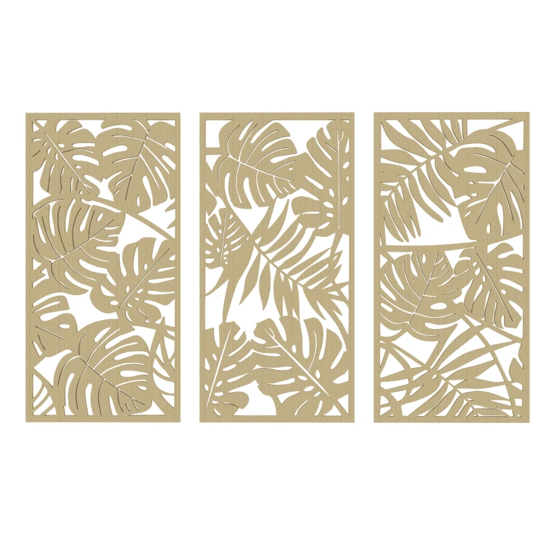HOMCOM Set aus 3 3D-Wanddekorationen aus Holz, 40 x 80 cm, tropische Blätter, natürliche Holzoptik