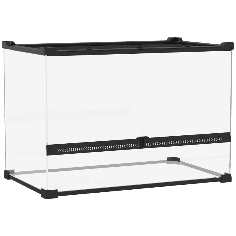 PawHut Boîte à reptiles, boîte d'élevage de reptiles, fermeture sécurisée par rotation, ventilation frontale, 50x30x35cm, noir