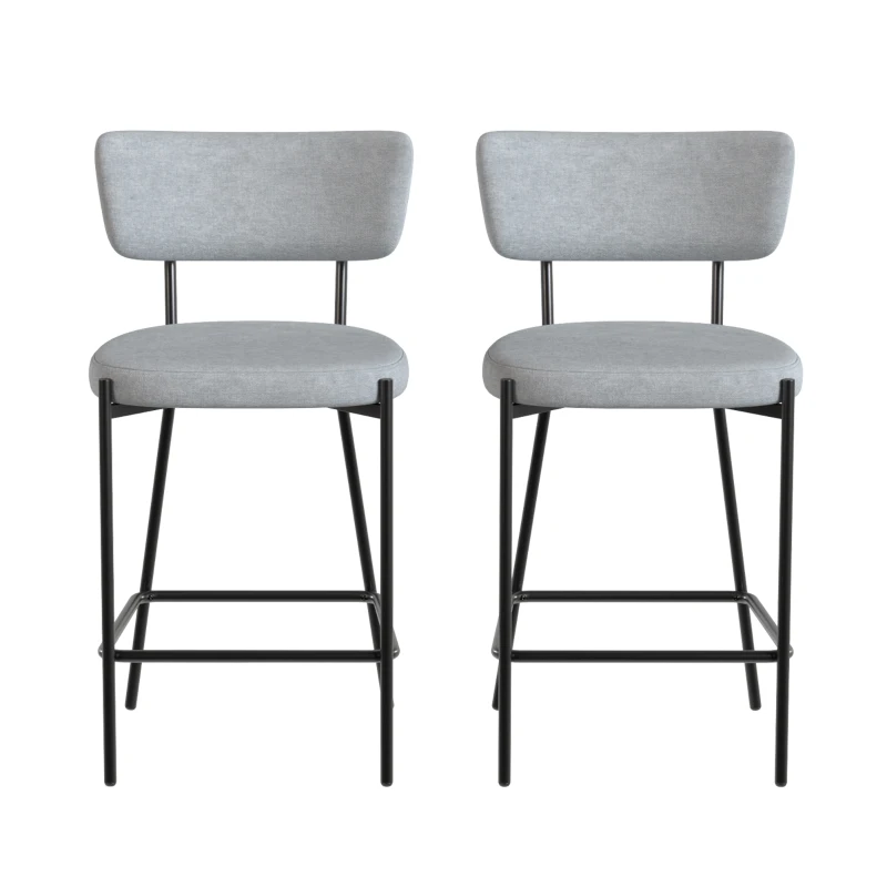 HOMCOM Pack de 2 taburetes de bar, sillas de bar, asiento acolchado, respaldo curvado y reposapiés, 49 x 53 x 93 cm, gris