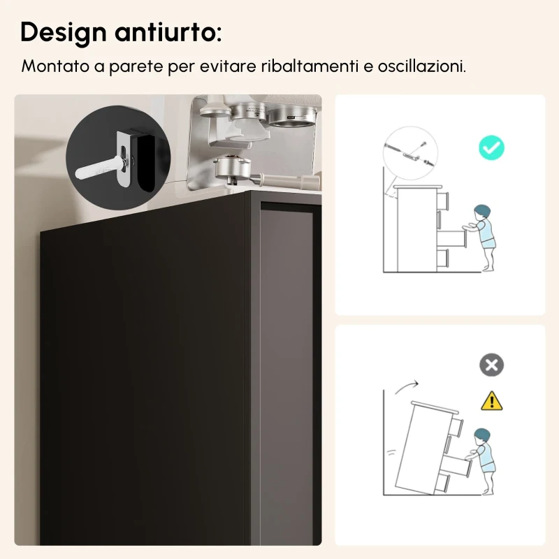 Mobile da pranzo minimalista, con 4 ante e ripiani regolabili, 140x38,5x82.5 cm, Nero