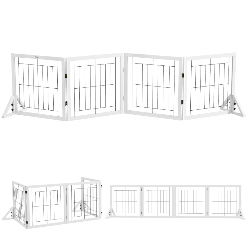 PawHut Cancellino per Cani Pieghevole con 4 Pannelli e Piedini Triangolari, 280x70 cm, Bianco