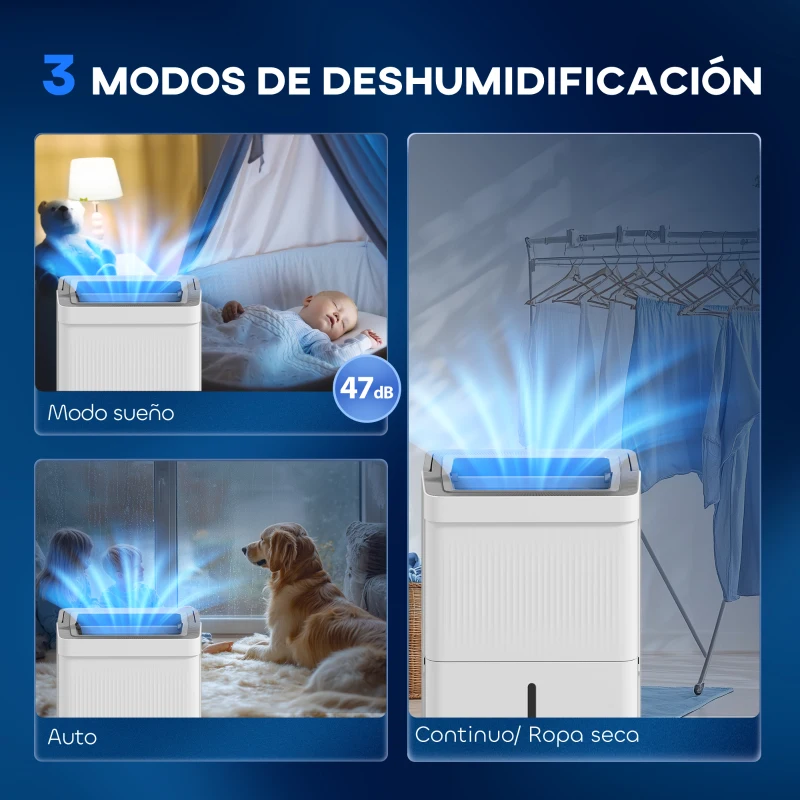 HOMCOM Deshumidificador 35L/día Depósito de Agua 5,5L Pantalla LED Temporizador 24 H Bloqueo Infantil hasta 40-100㎡ Blanco