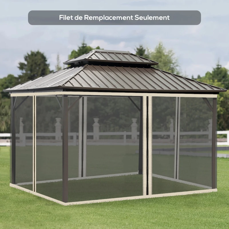 Outsunny Moustiquaires pour tonnelle barnum pavillon de jardin 3,35 x 2,07 m - lot de 4 moustiquaires zippées + crochets d'attaches - polyester nylon