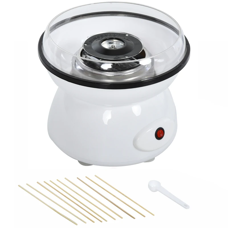 HOMCOM 450W Candy Floss Machine, Professional Automatic Cotton Candy Sweet Machine with Candyfloss Sticks, Spoon, Splash Guard, Non-Slip Base for Birthday Christmas Wedding Party, Funfair Style, White