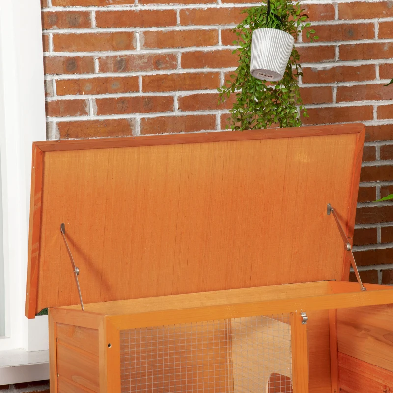 PawHut Conejera de Madera 90x45x80 cm Jaula para Conejos Jaula para Cobaya con Corral de Metal Techo Asfáltico Bandeja Extraíble y Rampa para Exterior Natural