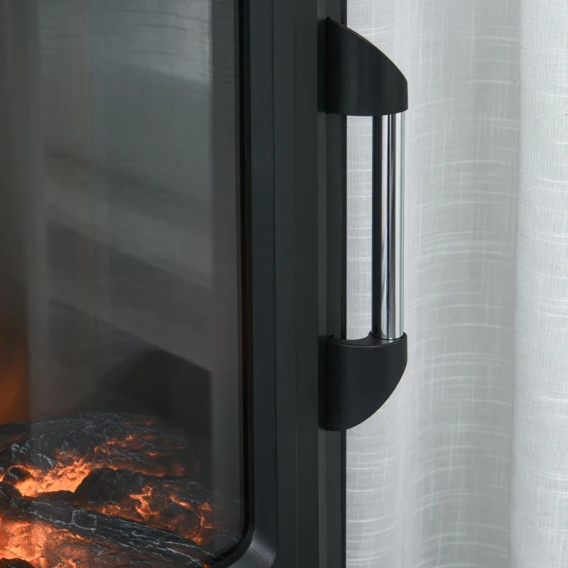 HOMCOM Camino Elettrico con Fiamma Realistica, Caminetto Elettrico con Portalegna, Protezione da Surriscaldamento, Termostato, Temperatura Regolabile, Riscalda 20-25㎡, Acciaio Nero e Vetro Temperato