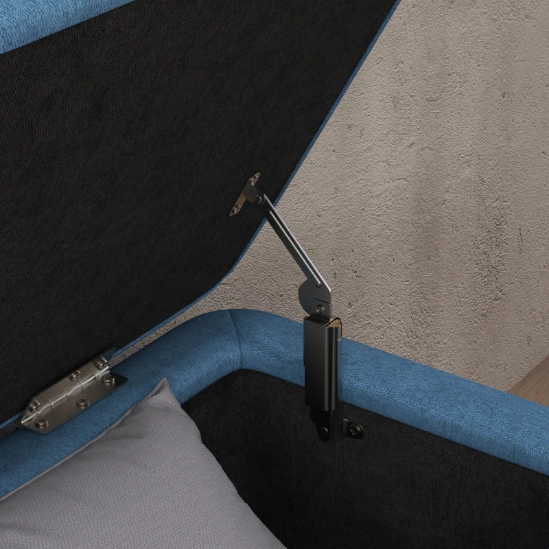 HOMCOM Banco baúl rectangular con asiento acolchado y patas de acero, puf reposapiés en tejido efecto lino para dormitorio y salón, 102x40x44 cm, Azul oscuro