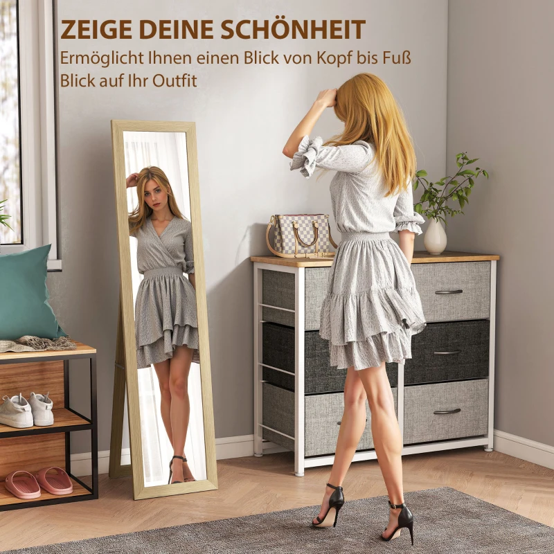 HOMCOM Spiegel, passpiegel, wandspiegel, 37 cm x 40 cm x 155 cm, incl. bevestigingshaken, zilver + eik