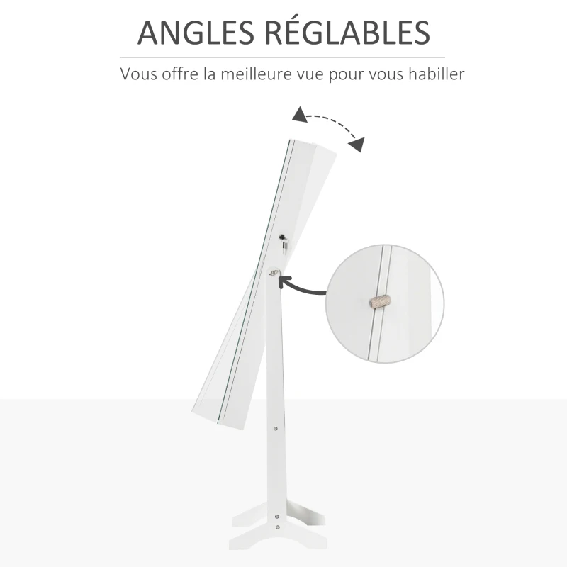 HOMCOM Armoire à bijoux LED avec miroir sur pied range bijoux avec éclairage à écran tactile blanc