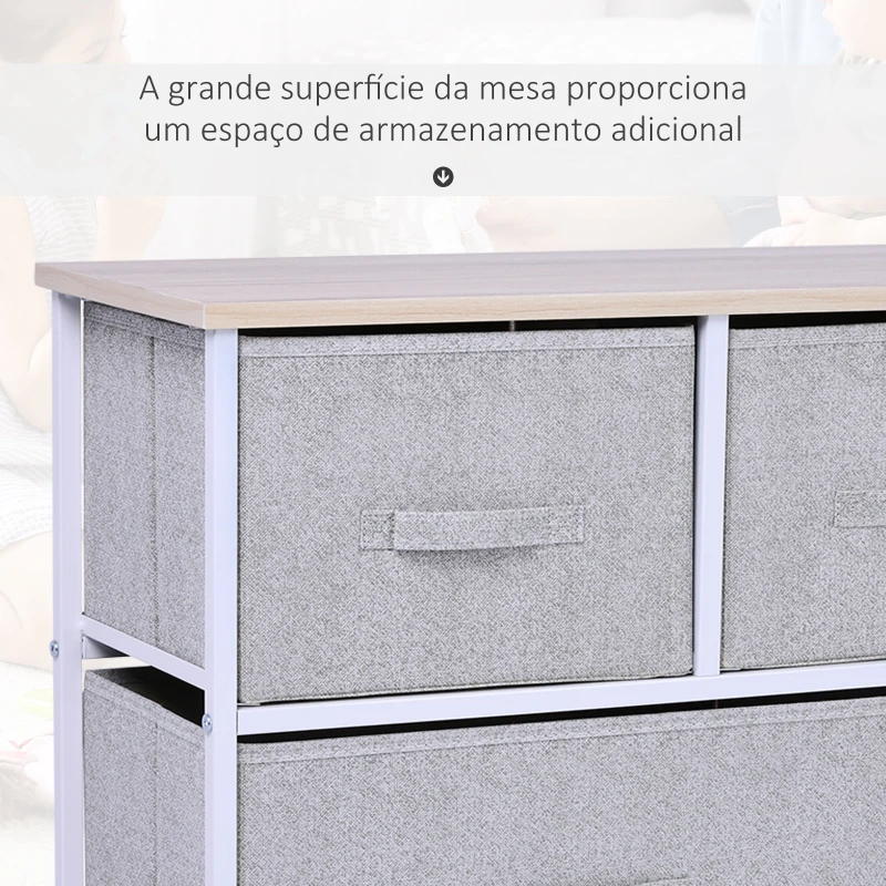 HOMCOM Cómoda com 5 Gavetas de Tecido Cómoda para Quarto Estrutura Metálica 100x30x54 cm Cinzento