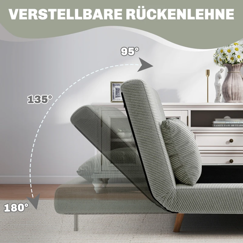 HOMCOM Slaapbank, Logeerbed, 3-standen Verstelbare Rugleuning, Linnenlook, tot 120 kg, 141 x 90 x 81 cm, Grijs(m-4)