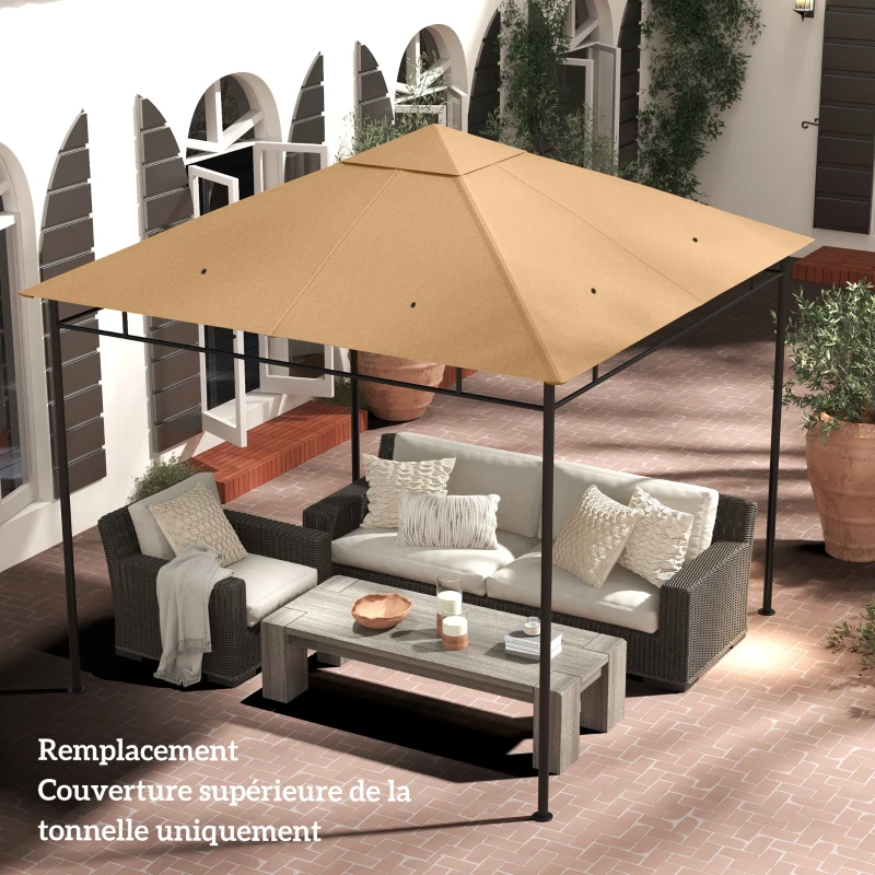 Outsunny Toile de rechange pour pavillon toit de remplacement gazebo tissu polyester haute densité 180 g/m² anti-UV 3 x 3 m beige