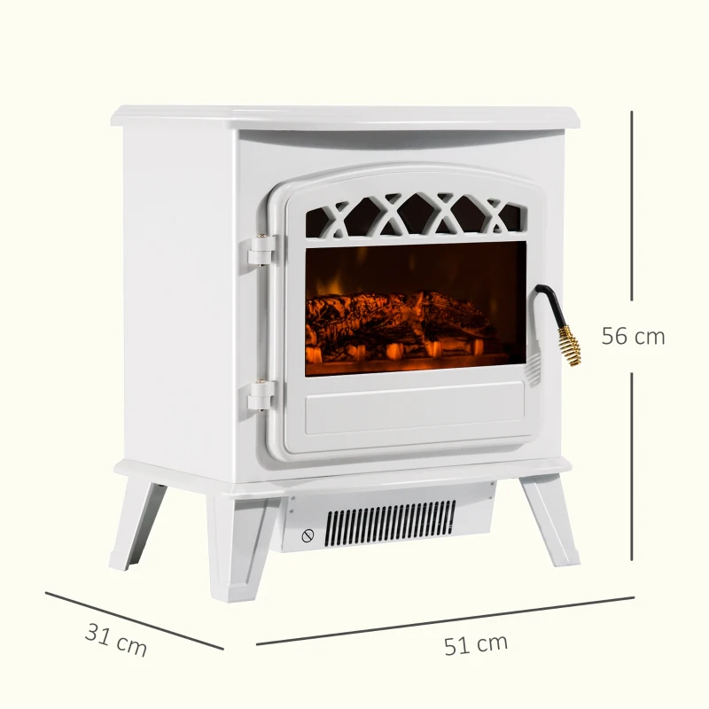 HOMCOM Camino Elettrico Moderno da Terra con Effetto Fiamma 925W/1850WBianco