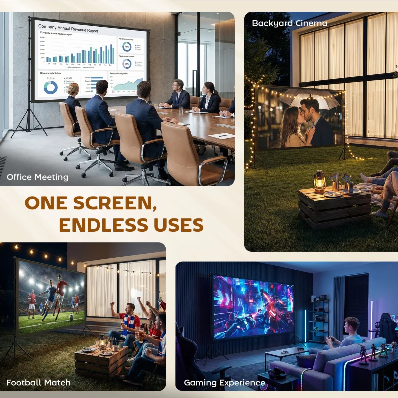 HOMCOM Projection Screen 304.8 cm 16:9 HD 4K/8K, 160° Viewing Angle, Double-Sided with Foldable Tripods, White