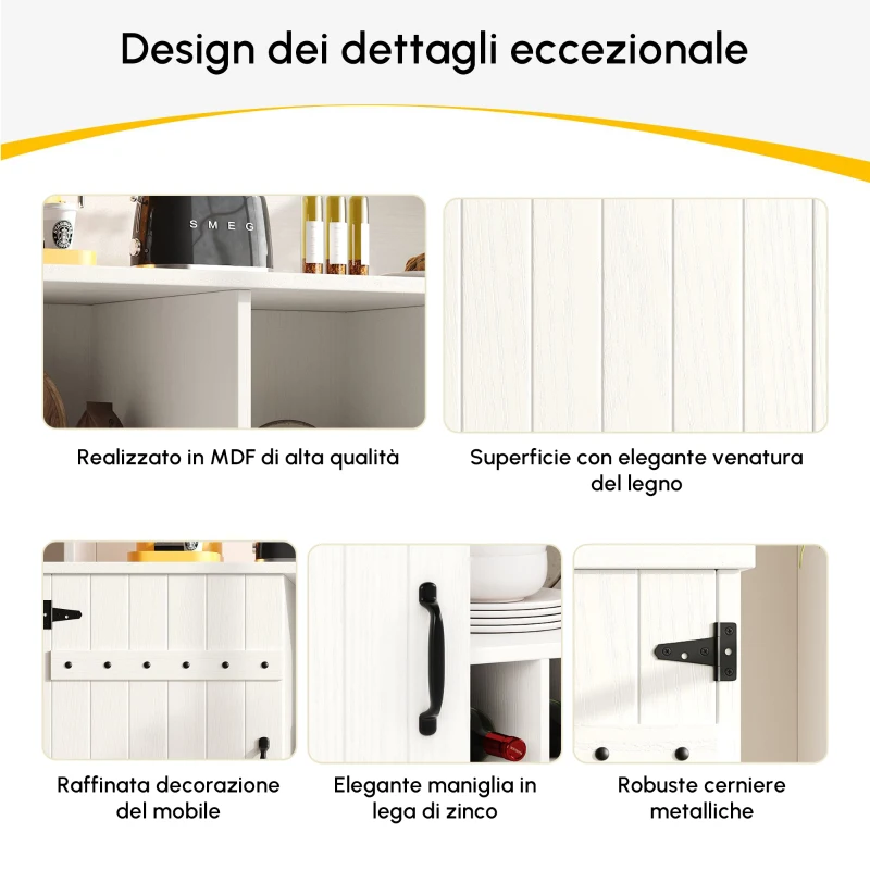 Aparador moderno con estante para copas de vino, almacenamiento en varios niveles, 120x40x120 cm, Blanco