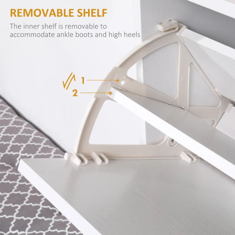 HOMCOM Narrow Shoe Cabinet with 3 Flip Doors, 14-18 Pairs Shoe Cupboard with Open Shelf for Slim Hallway and Entryway, 24 x 60 x 132 cm, White