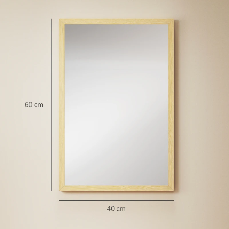 HOMCOM Miroir mural rectangulaire 60 x 40 cm, cadre en bois naturel, idéal pour la salle de bain, salon ou chambre