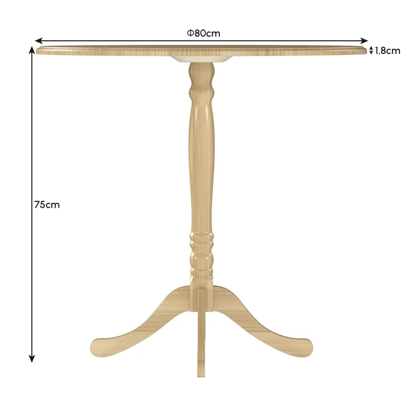HOMCOM Masă rotundă pentru 4 persoane Ø 80 cm, masă de bucătărie, picior din oțel, stil modern, lemn natural