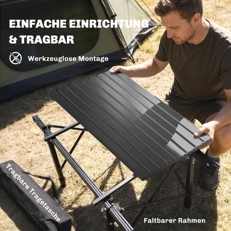 Outsunny Campingtisch mit Aufbewahrungskorb, höhenverstellbar, faltbar, Aluminium, Schwarz