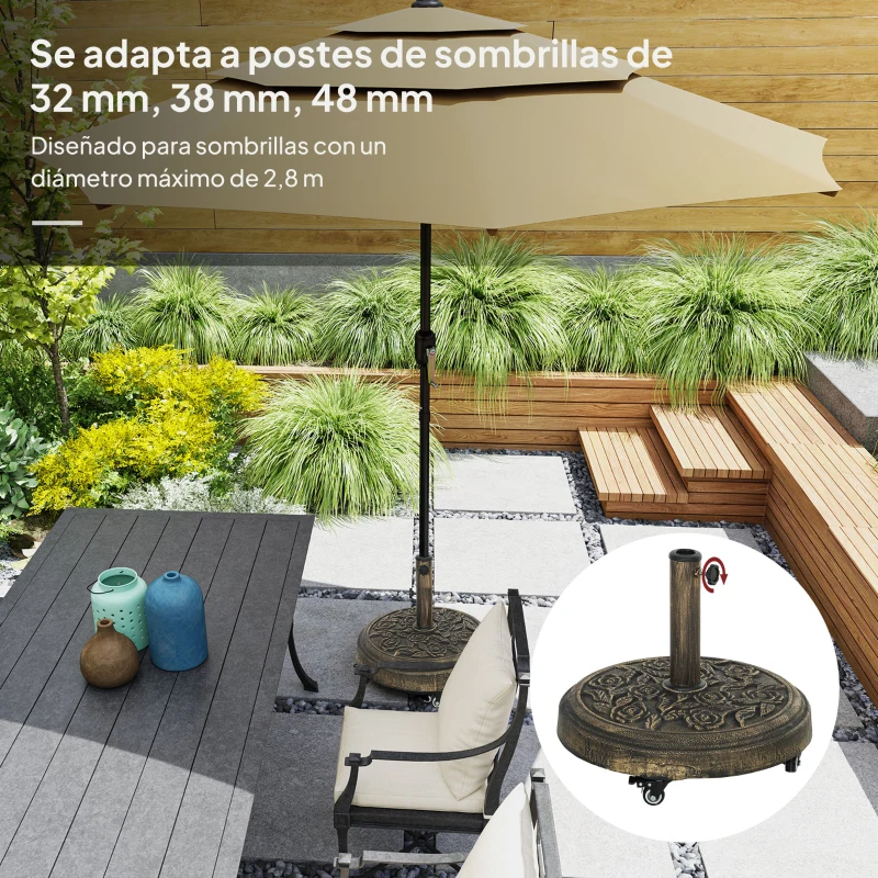 Outsunny Base para Sombrilla con Ruedas Diseño Retro Floral Resistente para Jardín Terraza y Piscina Ø49x42 cm Color Bronce