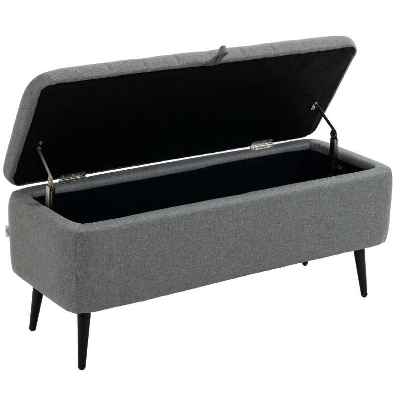 HOMCOM Storage Ottoman with Flip Top, Rectangular Upholstered Bench, Linen Fabric Footstool with Steel Legs for Living Room, Bedroom, Grey