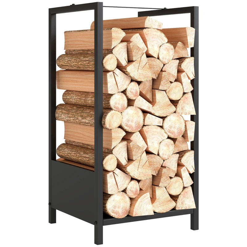 Outsunny Scaffale Portalegna da Esterno e Interno in Acciaio con Base Rialzata, 39x35x76cm, Nero