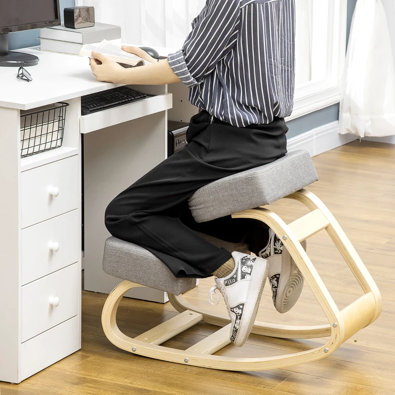 Vinsetto Ergonomische Kniestoel met Comfortabel Schommelkussen van Stof en Hout in Grijs