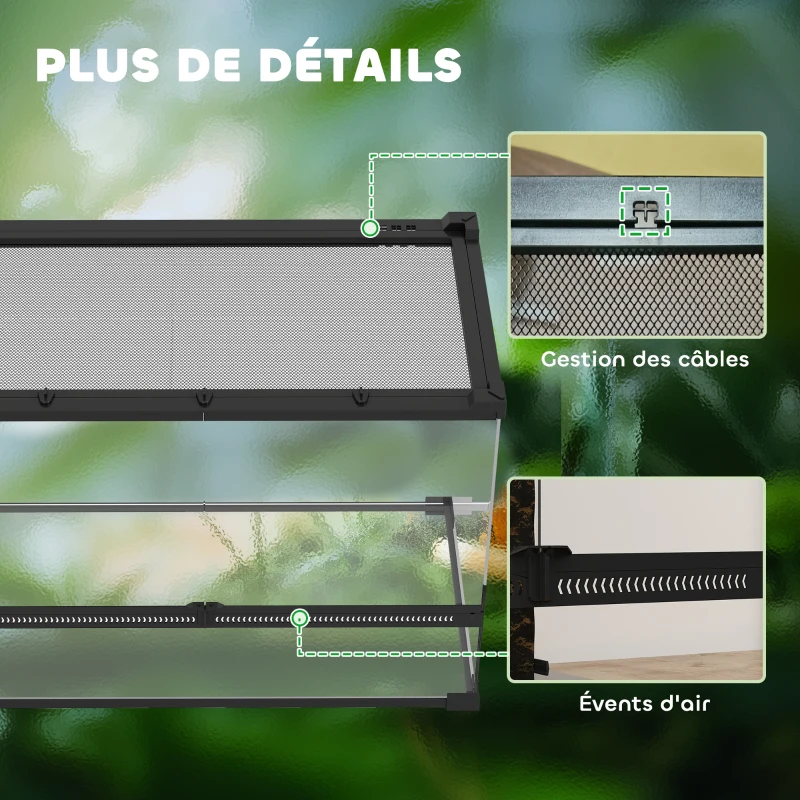 PawHut Boîte à reptiles, boîte d'élevage de reptiles, fermeture sécurisée par rotation, ventilation frontale, 50x30x35cm, noir
