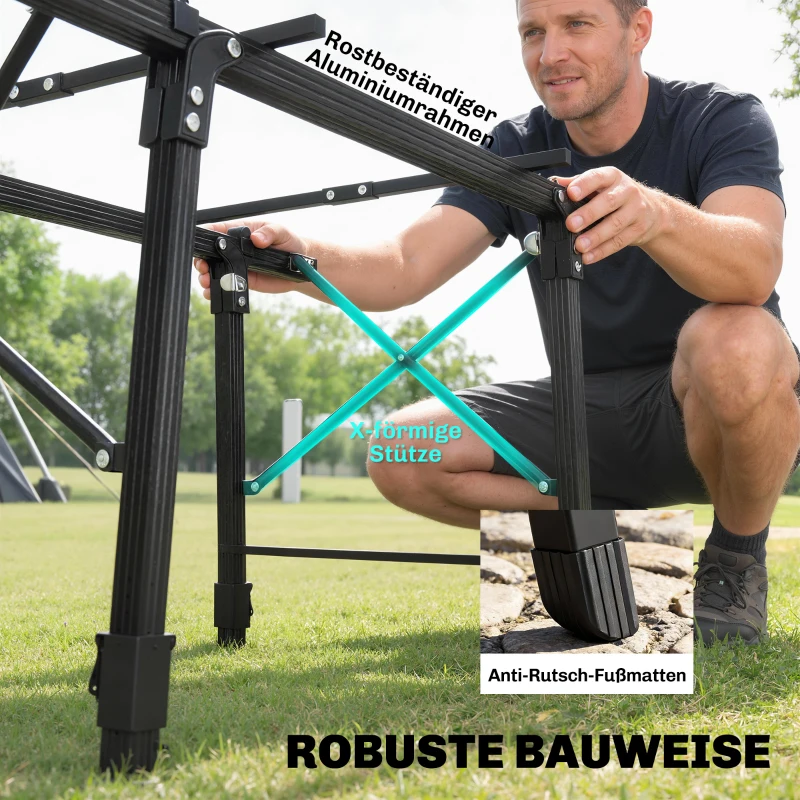 Outsunny Campingtisch mit Aufbewahrungskorb, höhenverstellbar, faltbar, Aluminium, Schwarz