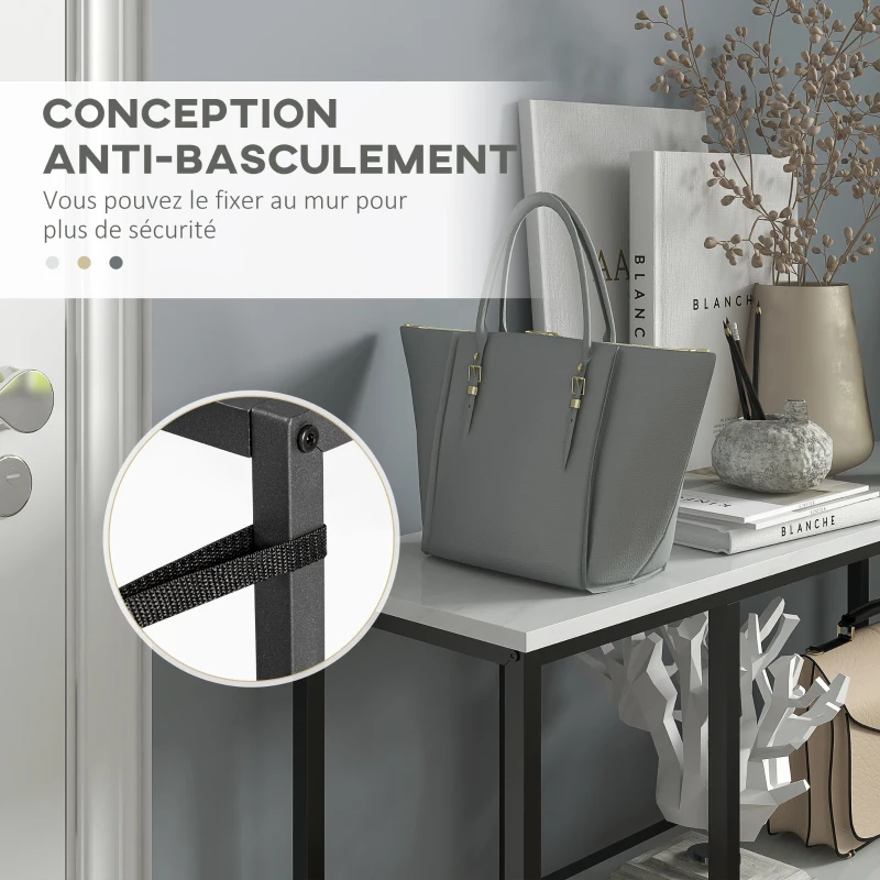 HOMCOM Console meuble 100 cm, table console 3 niveaux, plateaux en effet marbre, cadre en acier, blanc