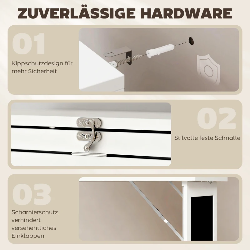 HOMCOM Schreibtisch Esstisch klappbar mit 6 Fächer Bücherregal mit 3 Regale Computertisch Bürotisch E1 Spanplatte Metallrahmen Weiß 98 x 51 x 153 cm