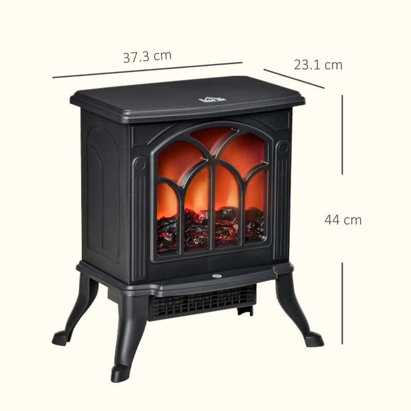 HOMCOM Camino Elettrico da Terra con 2 Livelli di Potenza 750/1500 W, Effetto Fiamma, Area di Copertura 15-20 m², Nero