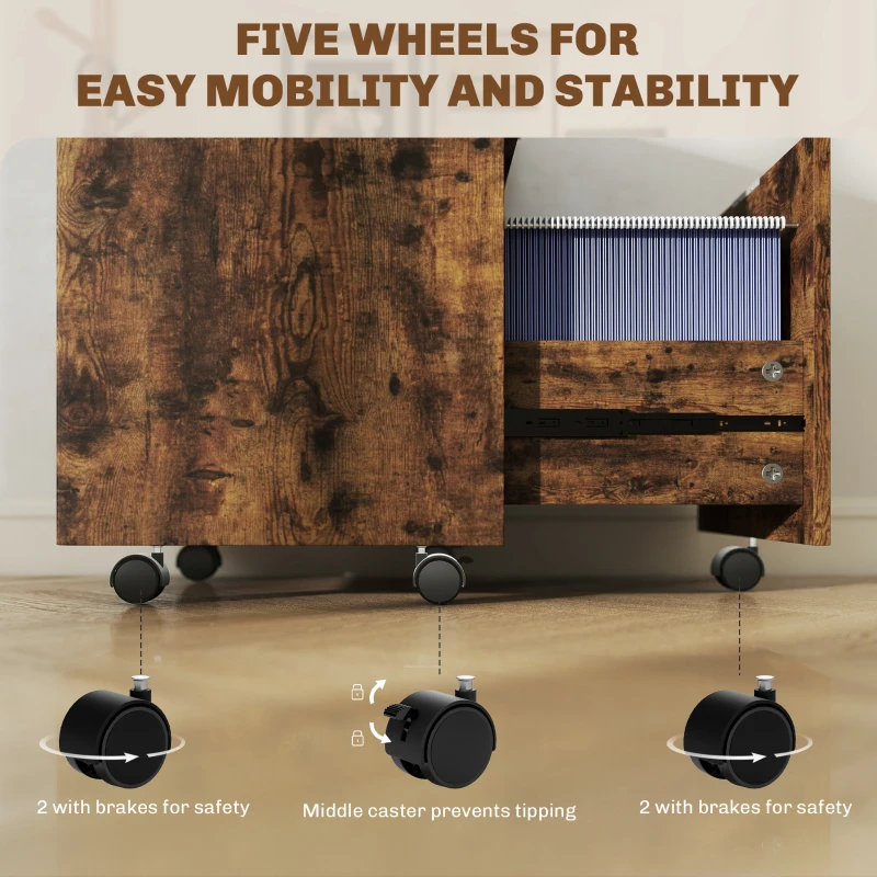 HOMCOM Two-Drawer Lockable Filing Cabinet - Black and Rustic Brown