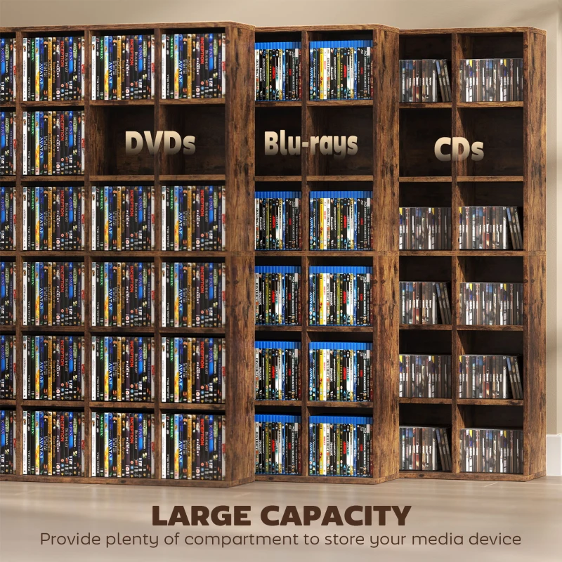 HOMCOM CD Storage Unit with Adjustable Shelves, 89 x 130.5 cm, Rustic Brown