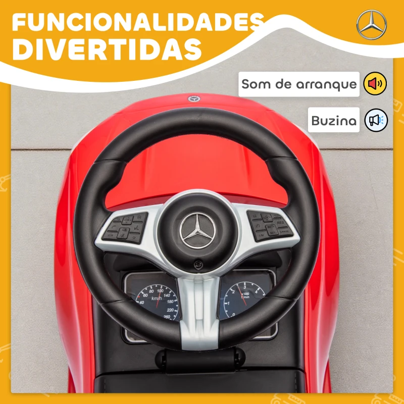 AIYAPLAY Carro Andador para Crianças Mercedes-Benz Classe C com Buzina Volante Sons de Motor e Espaço de Armazenamento 65x28x39 c