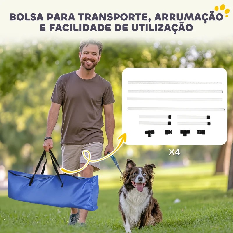 PawHut Conjunto de Treinamento de Agilidade para Cães 4 Peças Obstáculos de Salto com Altura Ajustável 99x65x94 cm  Azul